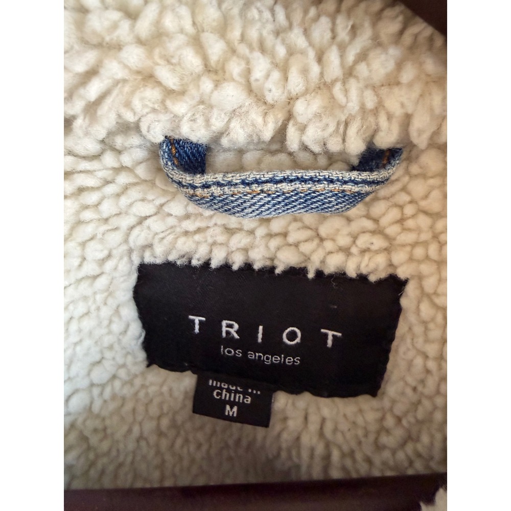 TRIOT‎ Los Angeles Mens Light Wash Sherpa Lined Denim Trucker Jacket Medium - Picture 3 of 4